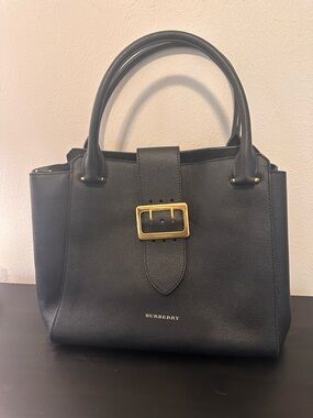 Burberry Black Leather Satchel with Gold Buckle